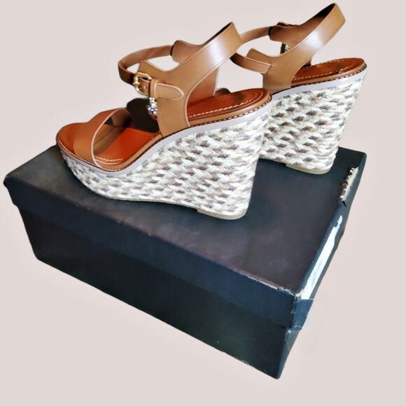COACH HIGH HEEL ESPADRILLE WEDGE SANDAL SIZE 10 IN COLOR SADDLE - Picture 5 of 9